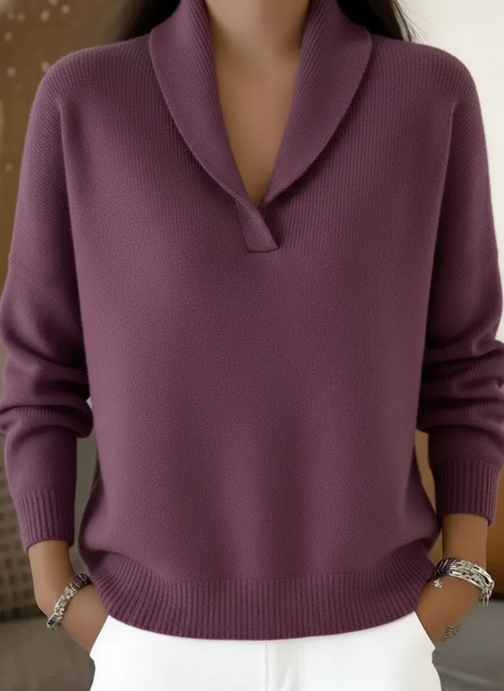 Carmen | Jersey de punto con cuello chal, color Morado, vista del producto, vista principal