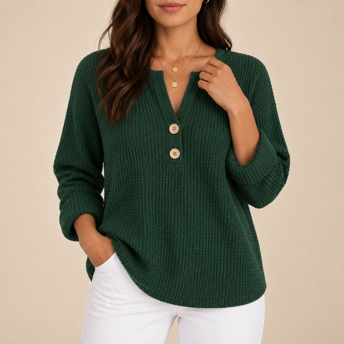 Cristina | Jersey ligero Henley texturizado
