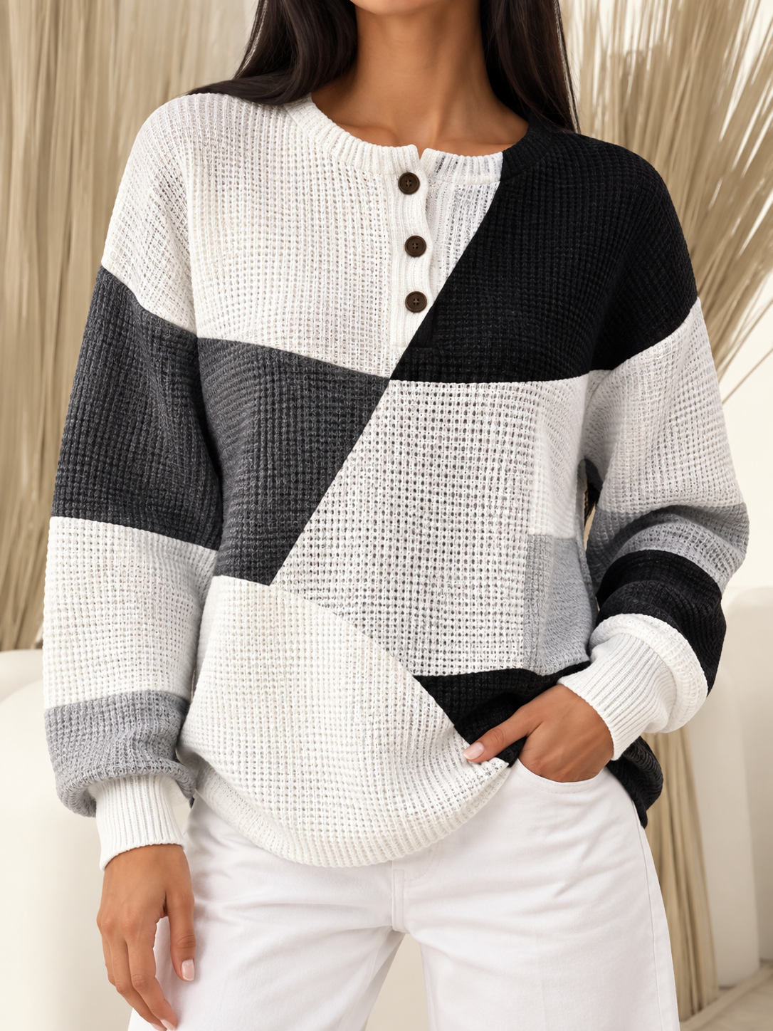Jersey Henley de bloques gráficos Maribel, detalle del diseño
