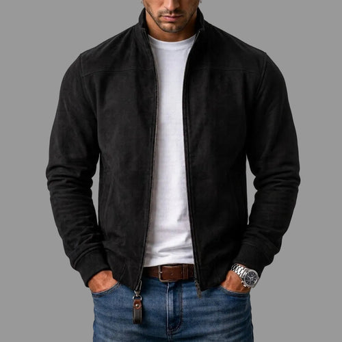 Álvaro | Cazadora bomber de ante sintético negra, vista frontal
