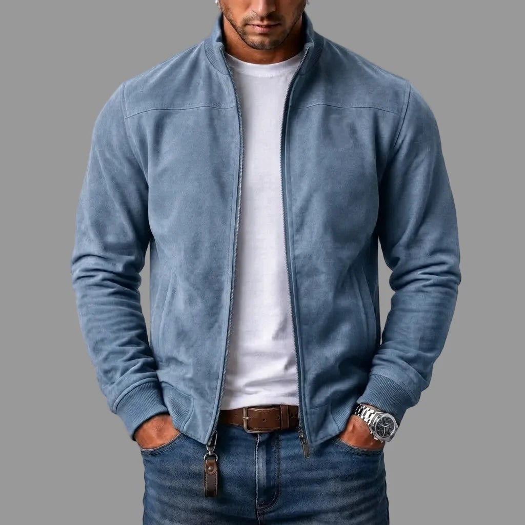 Álvaro | Cazadora bomber de ante sintético azul cielo, vista frontal