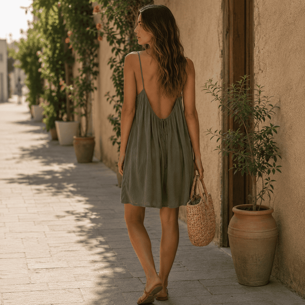 Vestido fluido de tirantes Estrella, detalle del diseño
