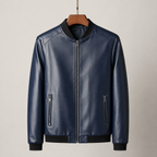 Guillermo | Cazadora bomber de piel lisa, color Azul marino, vista del producto, vista principal