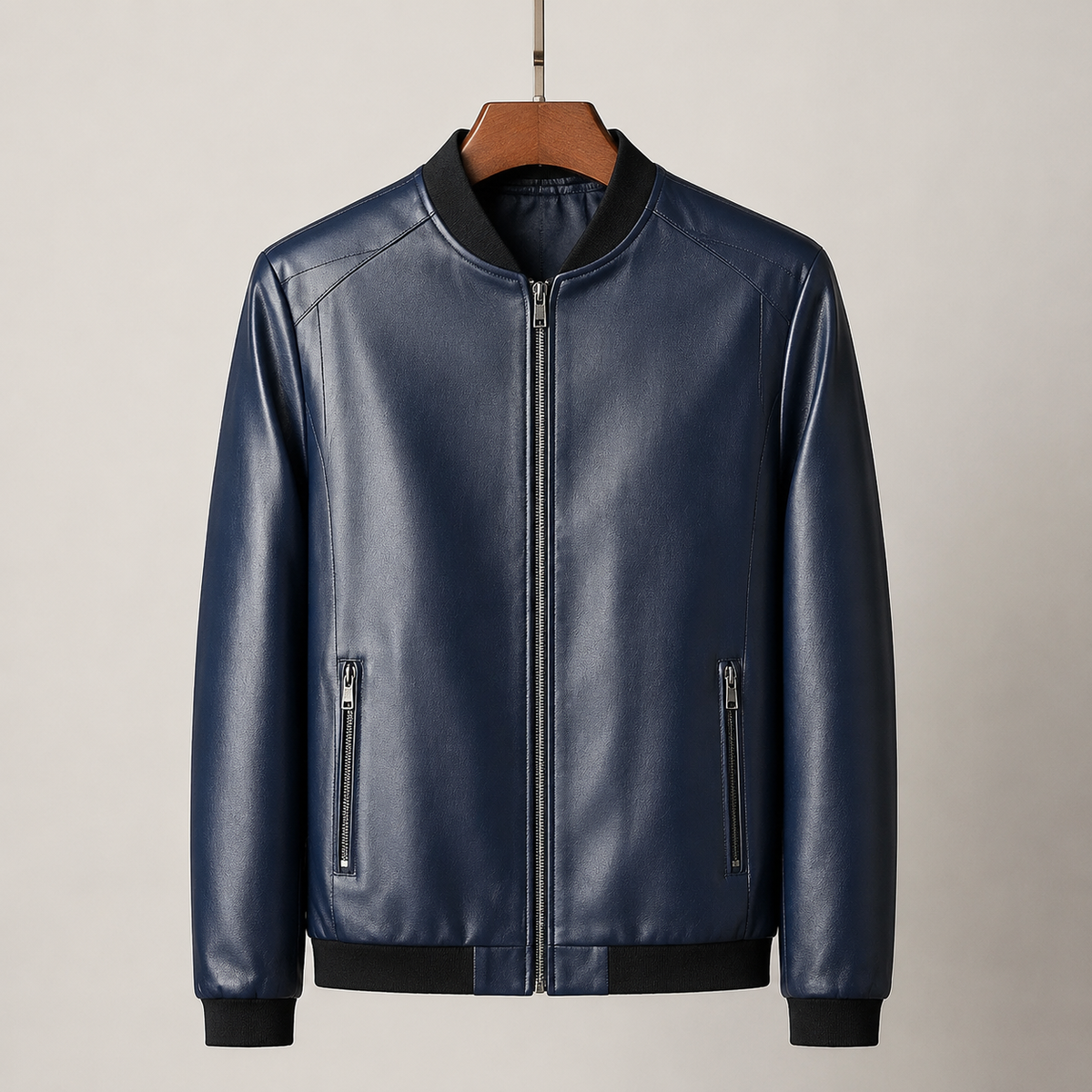 Guillermo | Cazadora bomber de piel lisa, color Azul marino, vista del producto, vista principal