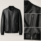 Guillermo | Cazadora bomber de piel lisa, color Negro, vista del producto, vista complementaria