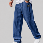 Samuel, Pantalón de lino de pernera ancha, color azul marino, vista frontal, vista complementaria