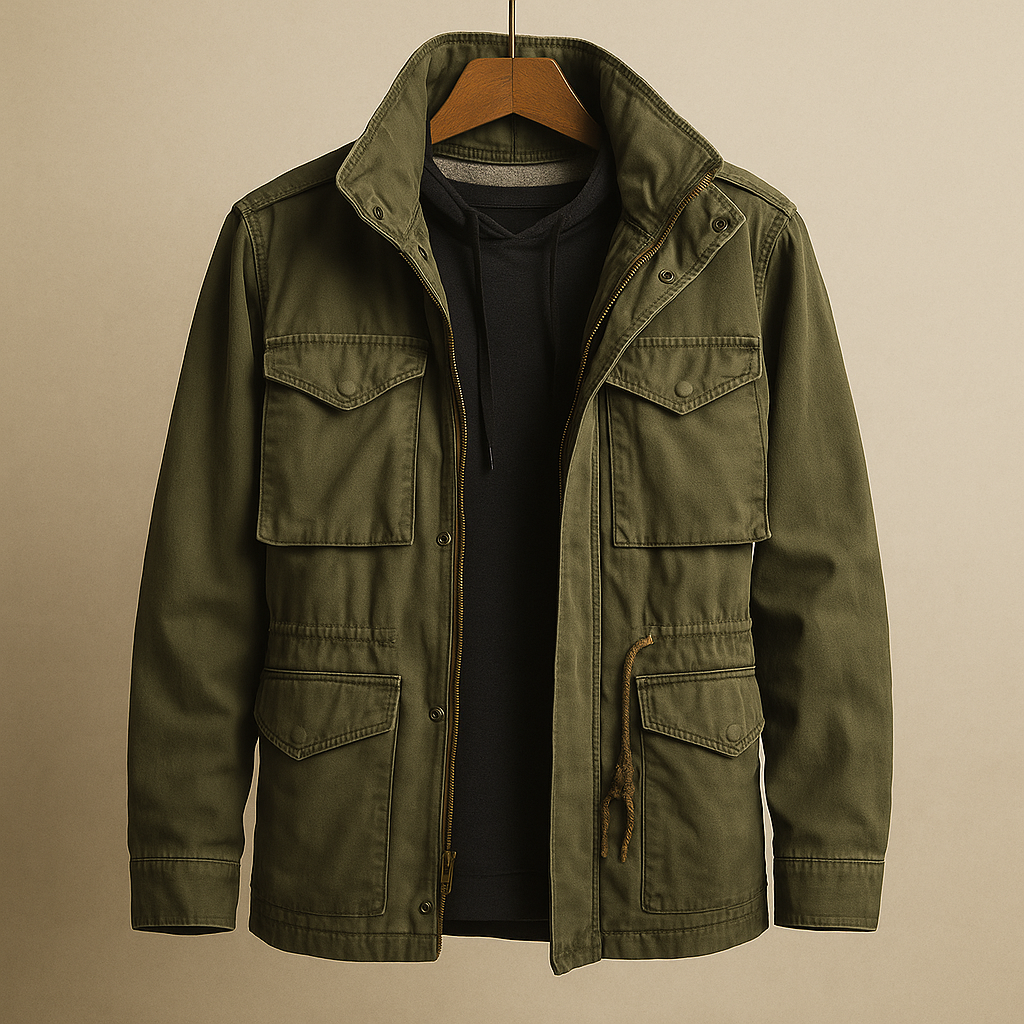 Federico | Cazadora militar M-65 con capucha oculta, color Verde kaki, vista del producto, vista complementaria