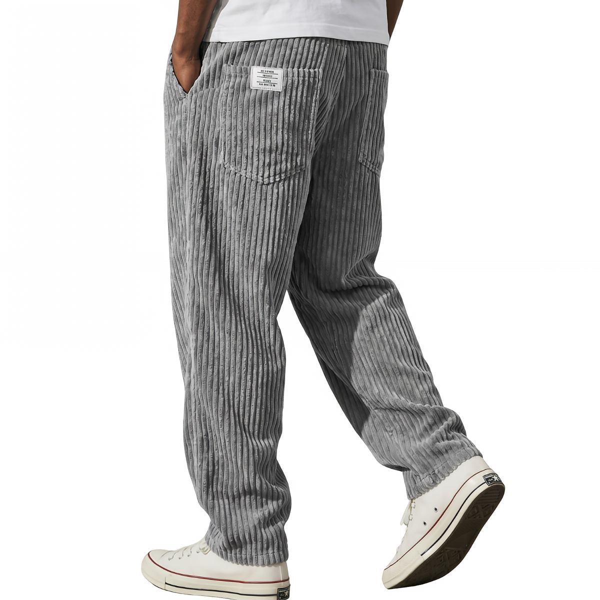 Borja, Pantalón de pana de corte relajado, color gris, vista posterior lateral