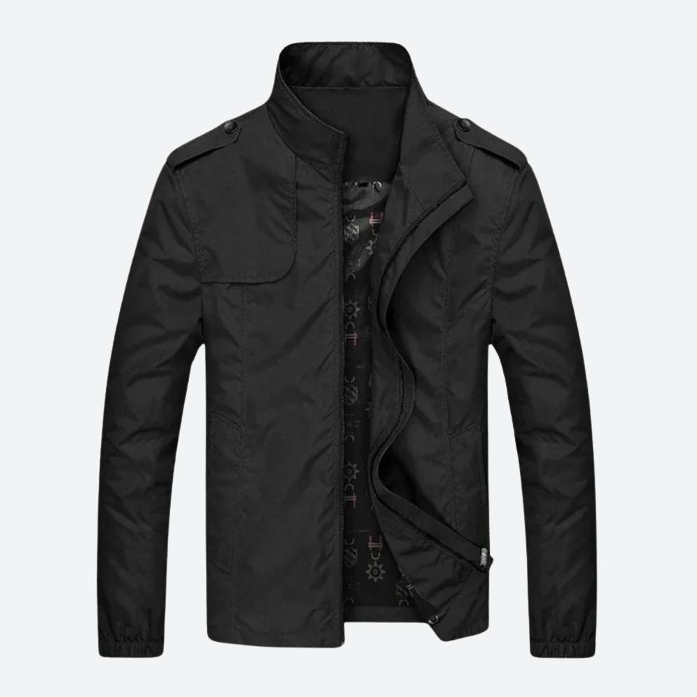 Marcos | Cazadora militar ligera con charreteras, color Negro, vista del producto, detalle del diseño