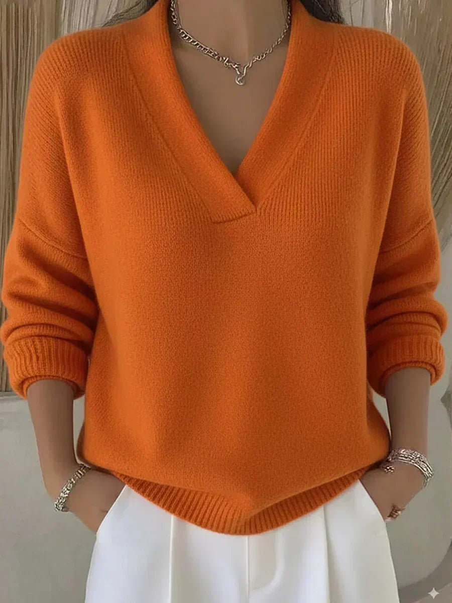 Lourdes | Jersey de cuello en V y corte holgado, color Naranja, vista del producto, vista principal