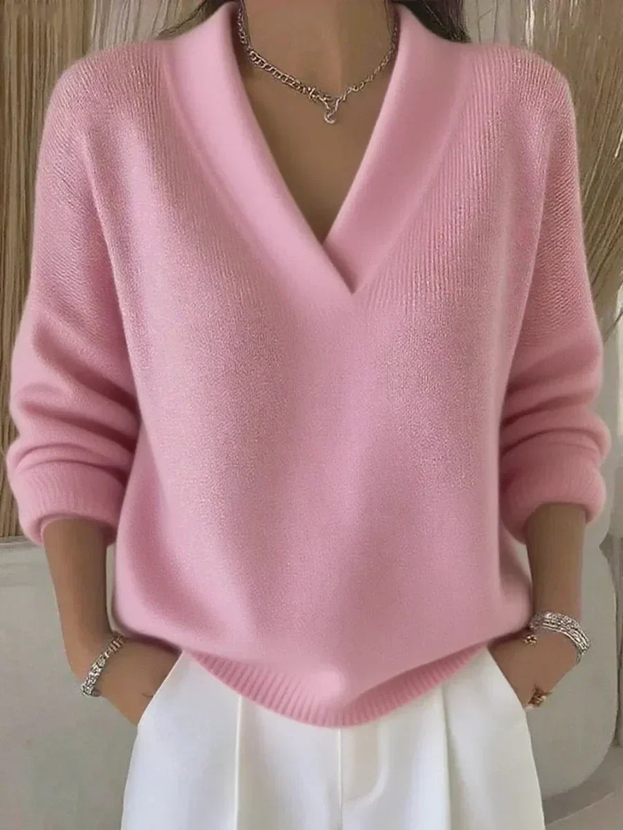 Lourdes | Jersey de cuello en V y corte holgado, color Rosa, vista del producto, vista principal