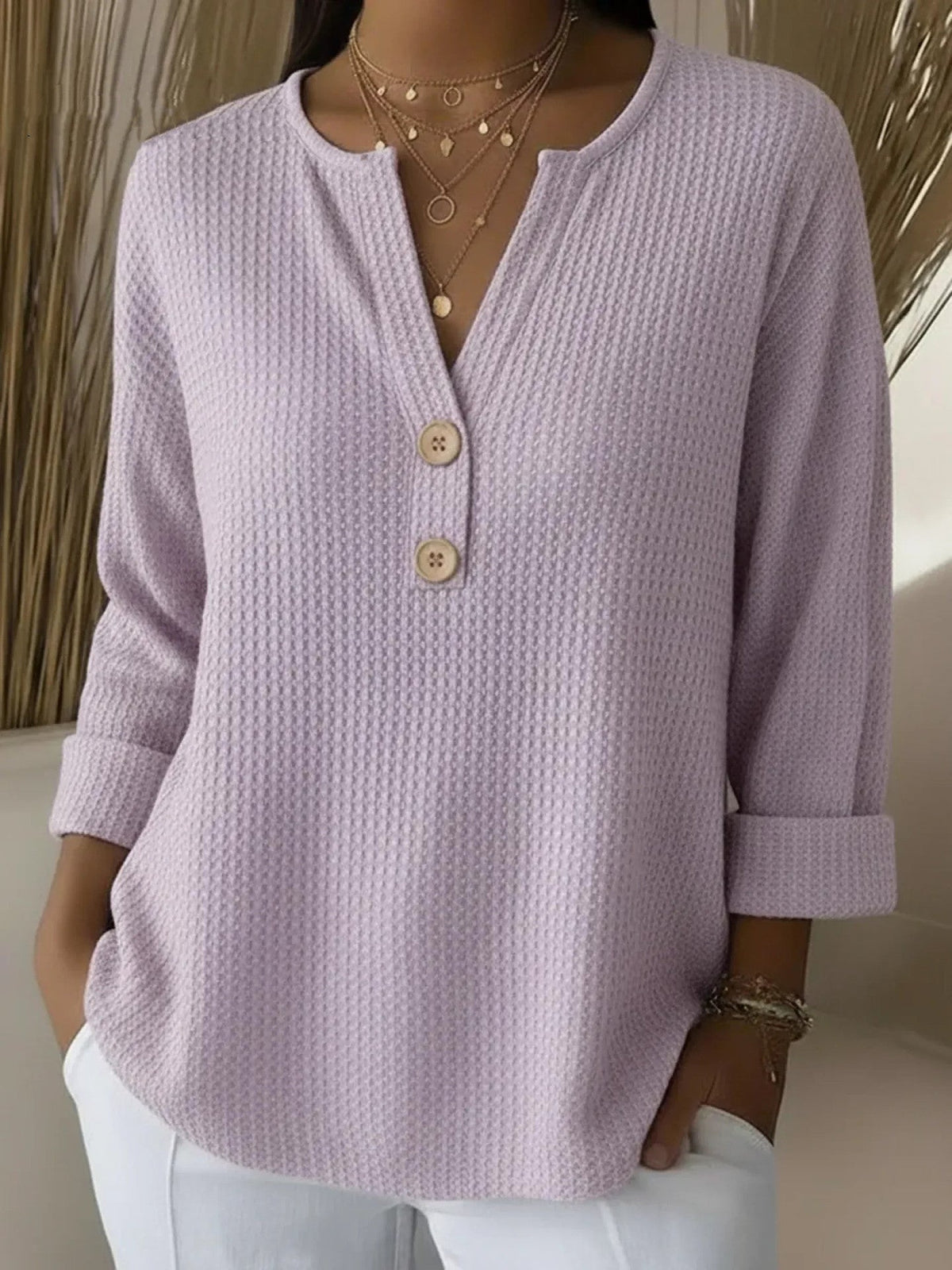 Cristina | Jersey ligero Henley texturizado, color Lila, vista del producto, vista principal