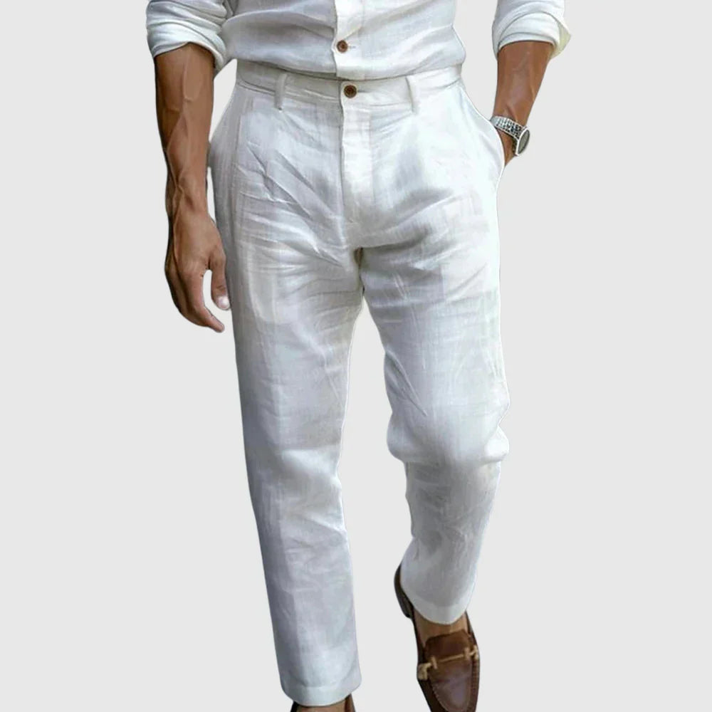 Rafael, Pantalón de pinzas estilo Riviera, color blanco, vista frontal, vista principal