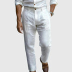 Rafael, Pantalón de pinzas estilo Riviera, color blanco, vista frontal, vista principal