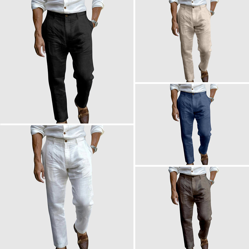 Rafael, Pantalón de pinzas estilo Riviera, mosaico de los cinco colores disponibles, vista complementaria