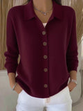 Jimena | Cárdigan de punto con cuello camisero, color Burdeos, vista del producto, vista principal