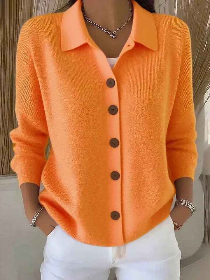 Jimena | Cárdigan de punto con cuello camisero, color Naranja, vista del producto, vista principal