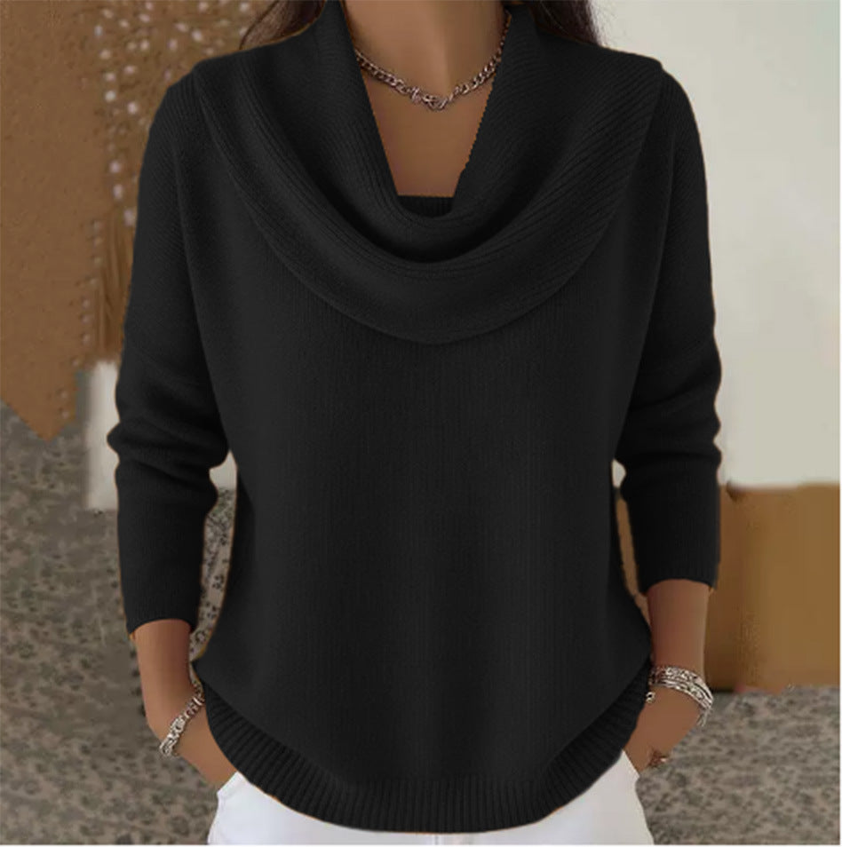 Beatriz | Jersey de cuello drapeado, color Negro, vista del producto, detalle del diseño