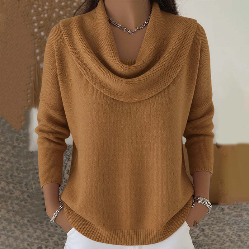 Beatriz | Jersey de cuello drapeado, color Marrón, vista del producto, vista alternativa