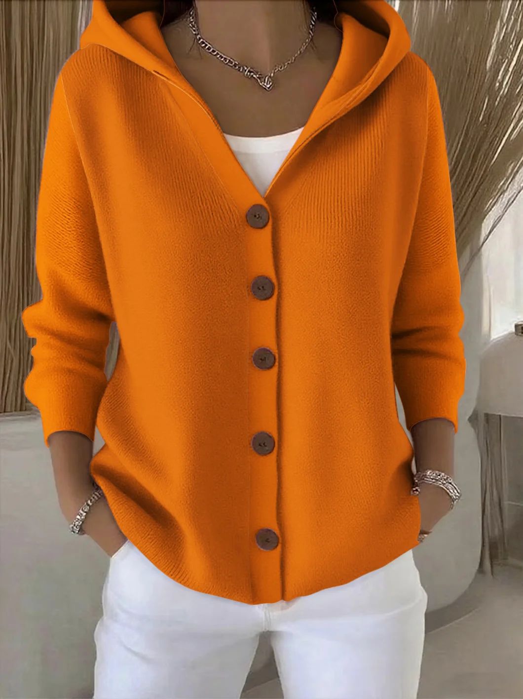 Mercedes | Cárdigan de punto con capucha, color Naranja, vista del producto, vista complementaria
