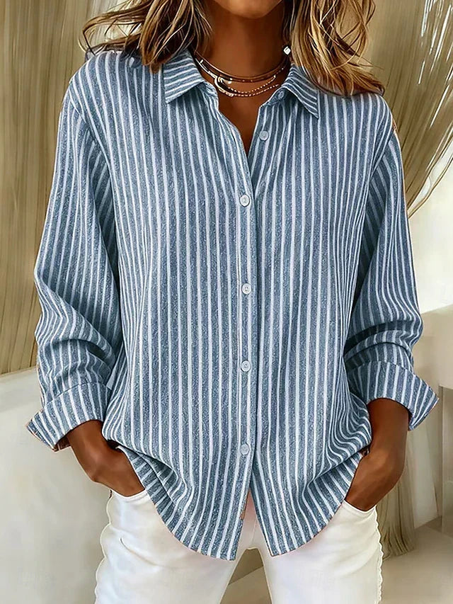Ángela | Camisa de rayas de corte relajado, color Azul, vista del producto, vista principal