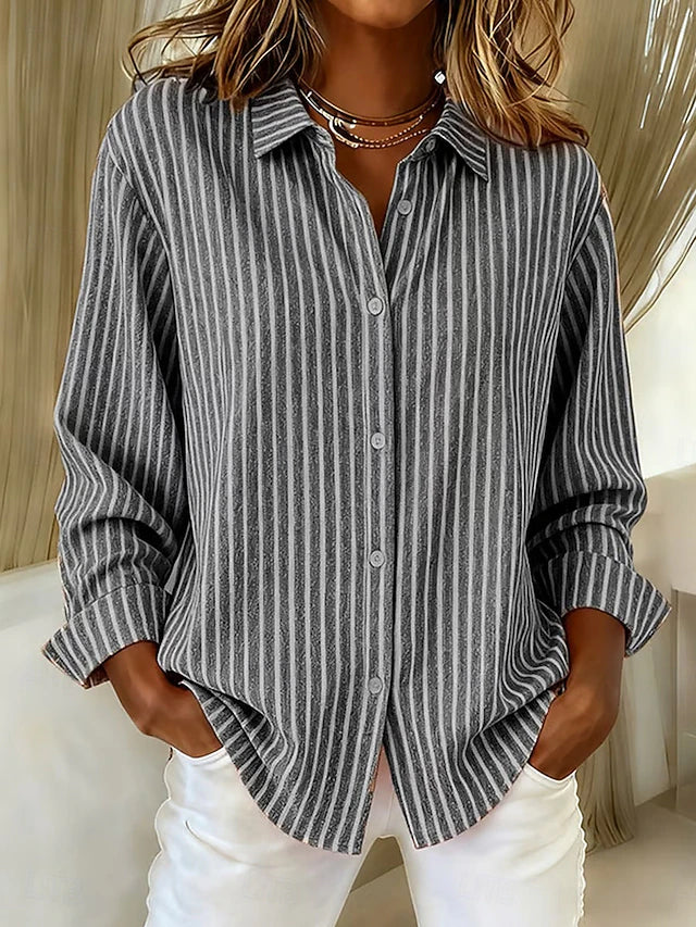 Ángela | Camisa de rayas de corte relajado, color Gris, vista del producto, vista alternativa