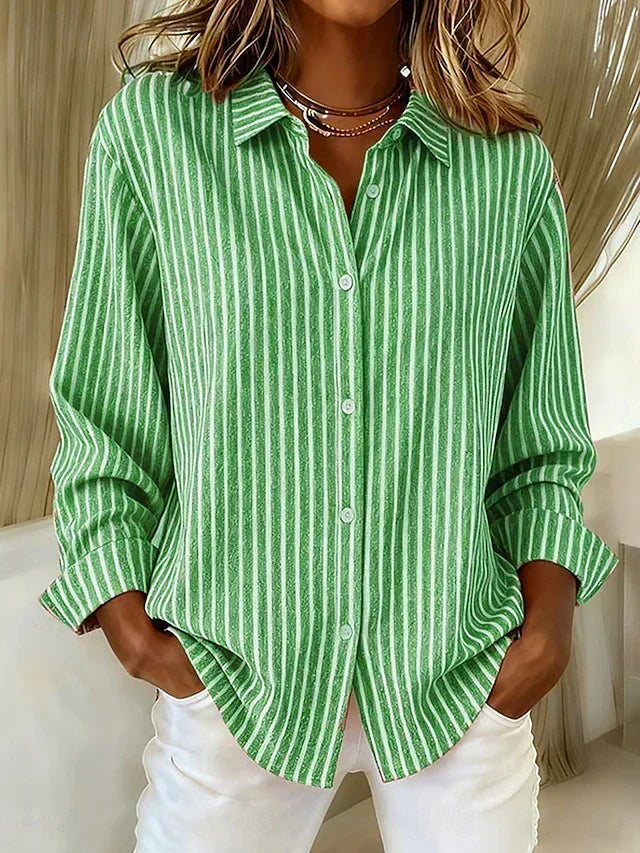 Ángela | Camisa de rayas de corte relajado, color Verde, vista del producto, vista complementaria