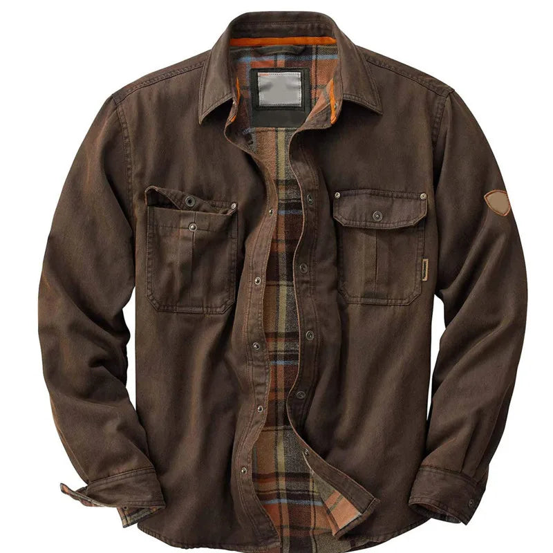 Fernando | Sobrecamisa de algodón con aire vintage, color Marrón oscuro, vista del producto, vista principal