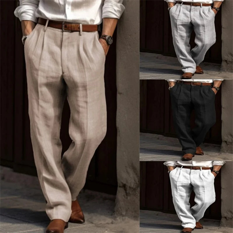 Alonso, Pantalón de lino con pinzas, mosaico de colores y vistas