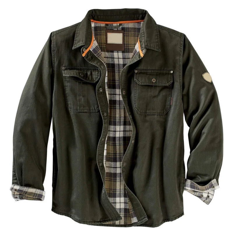 Fernando | Sobrecamisa de algodón con aire vintage, color Verde, vista del producto, vista alternativa