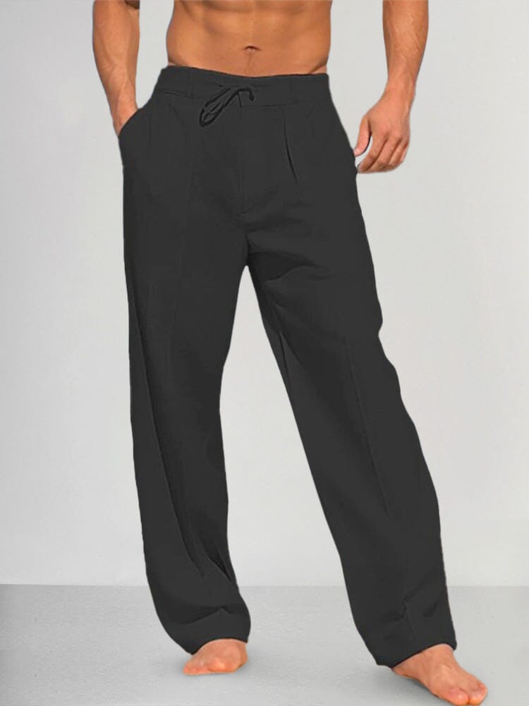 Salvador, Pantalón recto de algodón y lino, color negro, vista frontal, vista complementaria
