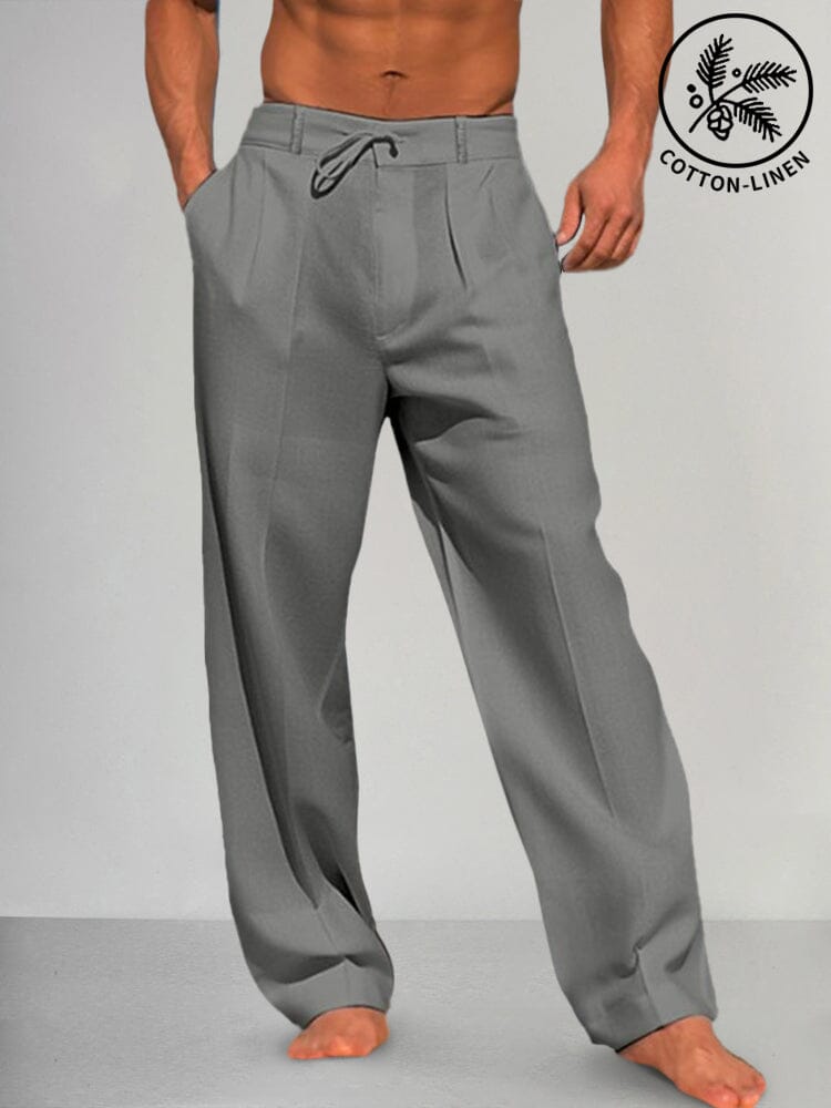 Salvador, Pantalón recto de algodón y lino, color gris, vista frontal, vista principal