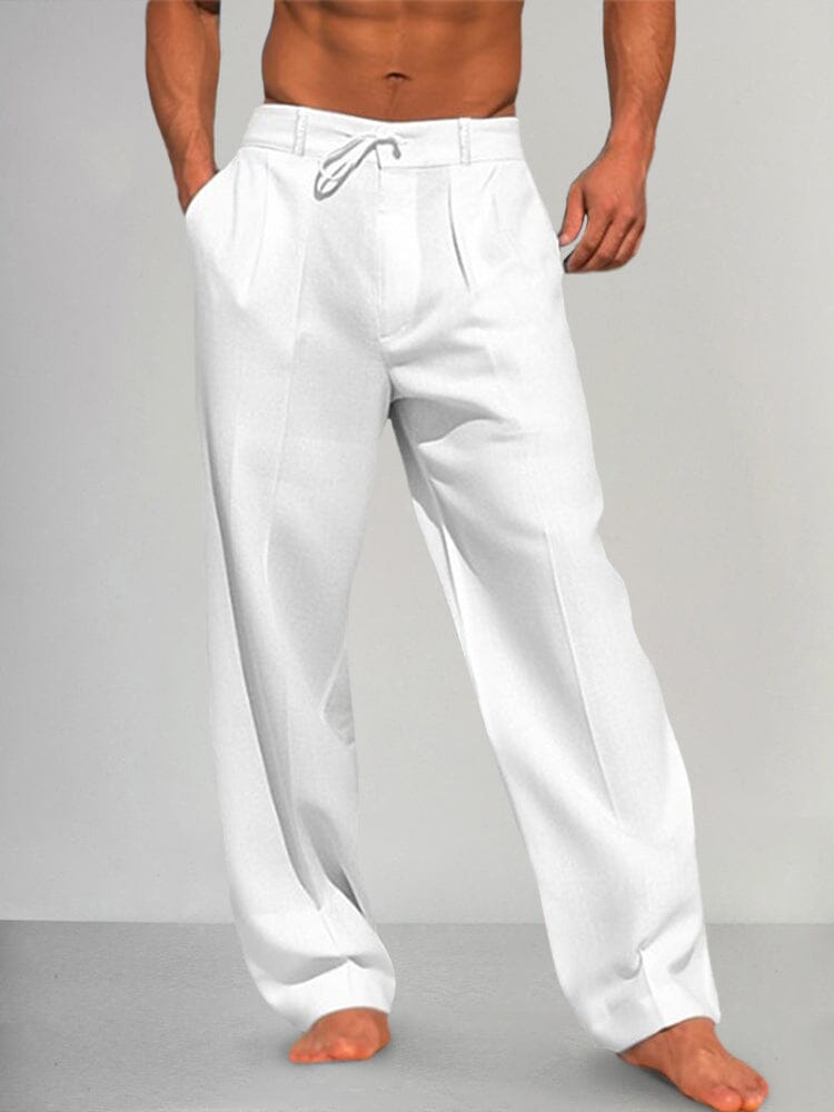 Salvador, Pantalón recto de algodón y lino, color blanco, vista frontal, vista principal