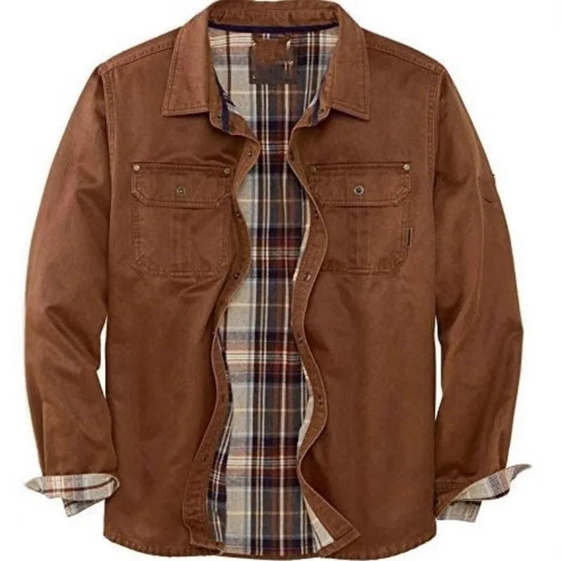 Fernando | Sobrecamisa de algodón con aire vintage, color Marrón, vista del producto, vista complementaria