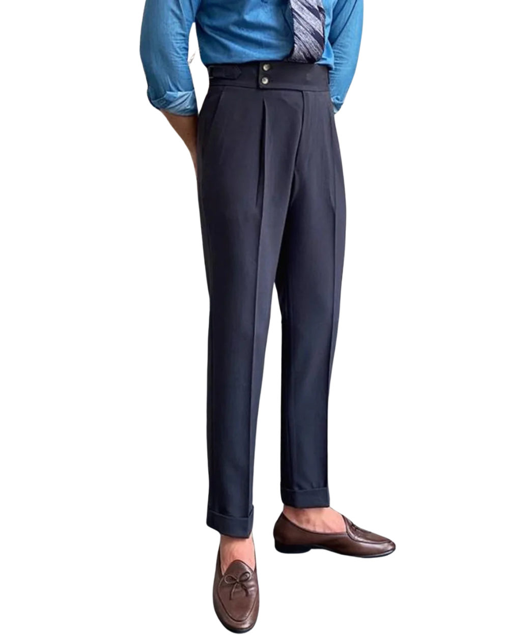 Valentín, Pantalón sastre de cintura alta, color azul marino, recorte de cuerpo entero, vista alternativa