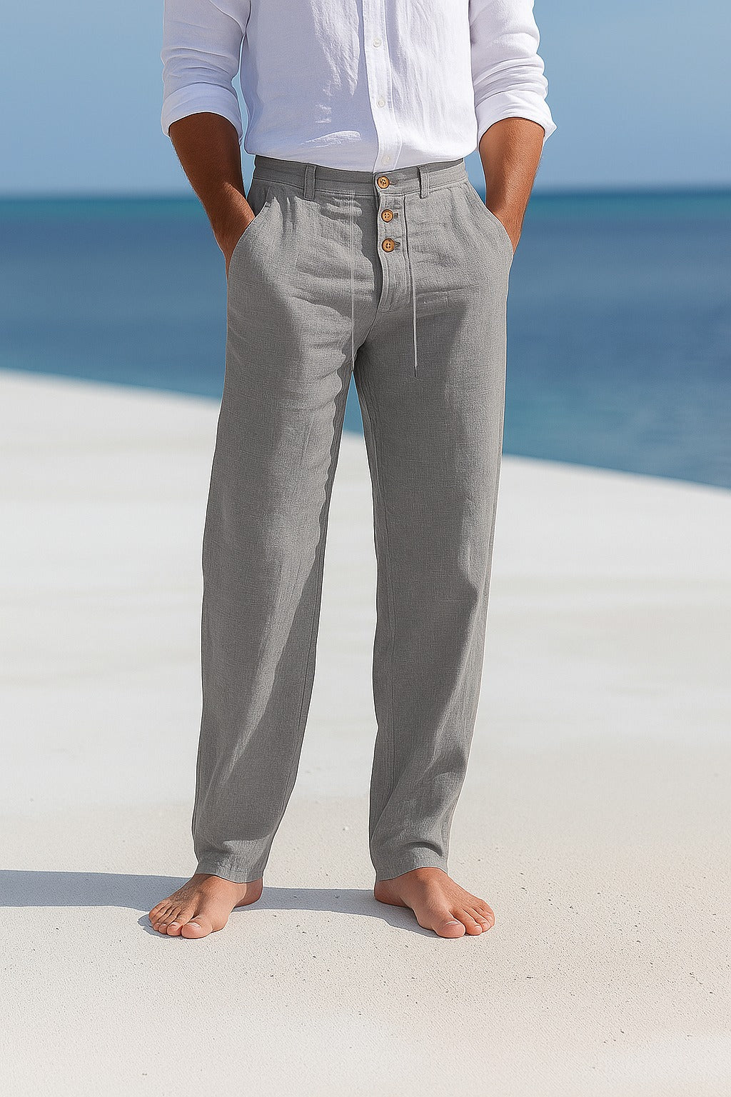 Jacobo, Pantalón recto con botonadura frontal, color gris, vista frontal
