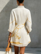Vestido mini con estampado dorado y ribetes de crochet Leonor en color blanco, vista 5