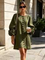 Vestido mini con botones y puños florales Florencia en color verde oliva, vista 17