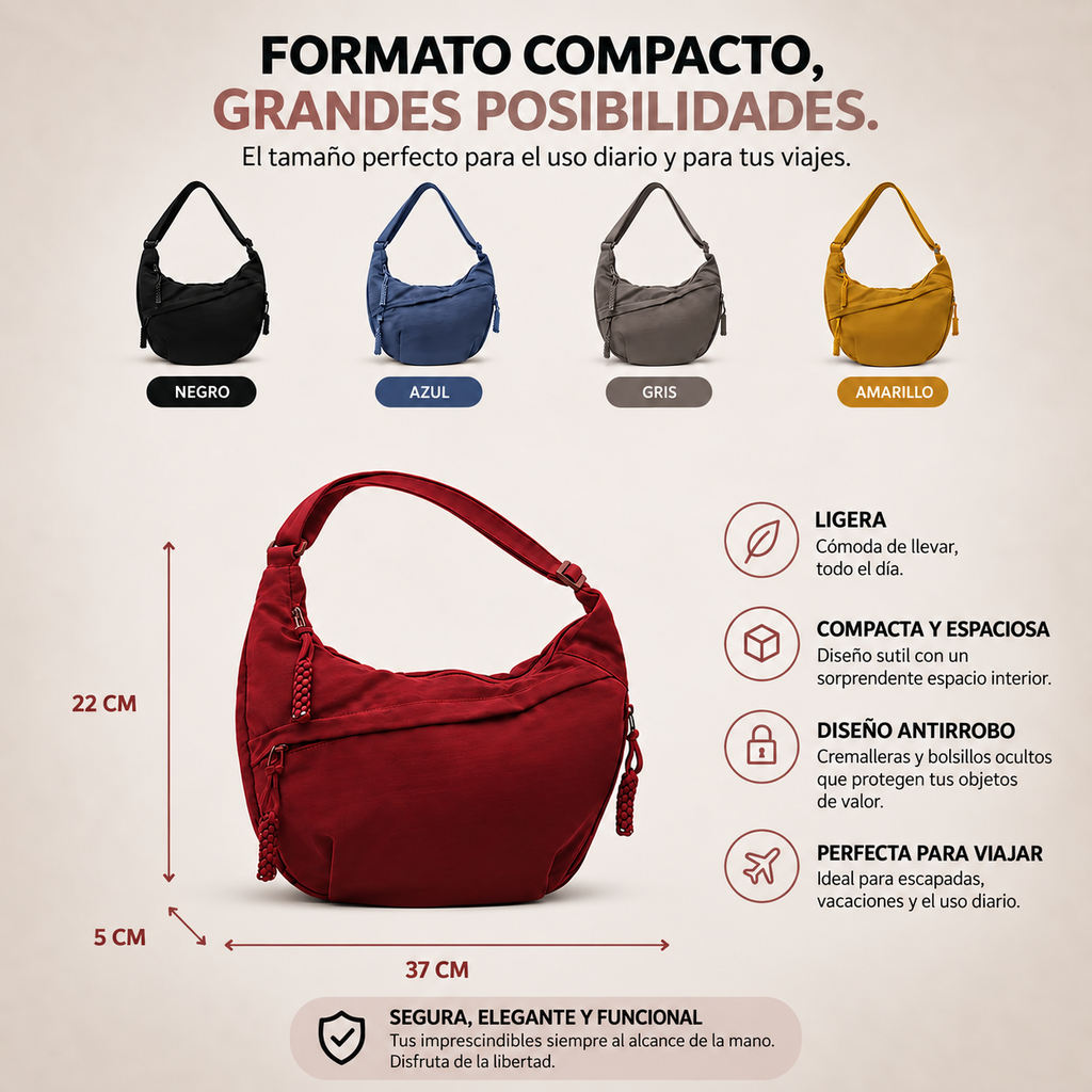 Bolso bandolera de media luna Aria, vista complementaria