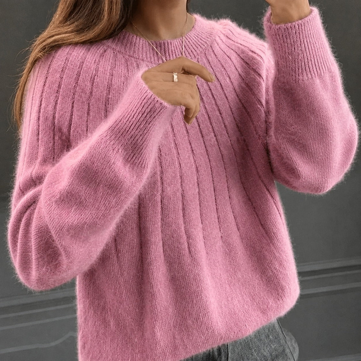 Jersey de punto acanalado rosa oscuro Aitana, vista frontal