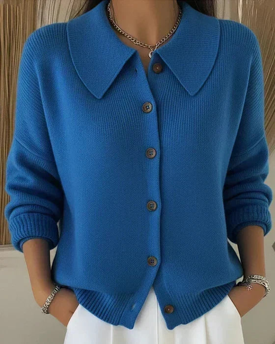 Cayetana | Cárdigan con cuello camisero amplio, color Azul, vista del producto, vista principal