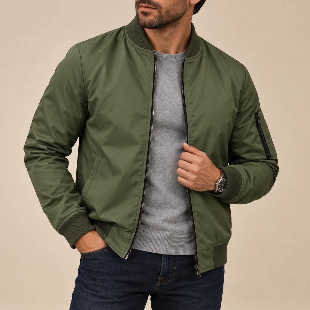 Cazadora bomber clásica con bolsillo de manga Emilio, vista alternativa