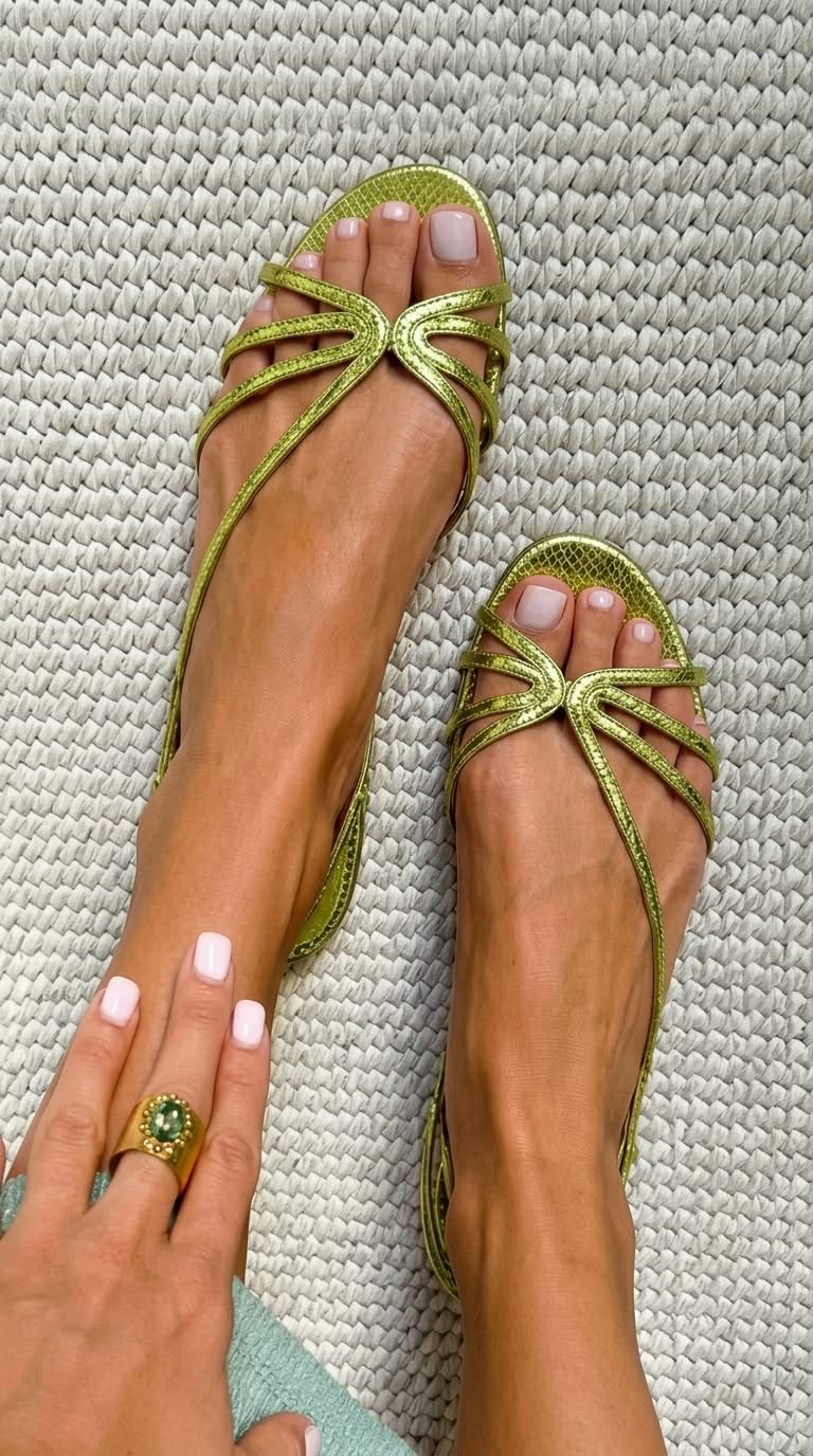 Sandalias doradas de tiras finas de Valentina Montier, vista principal