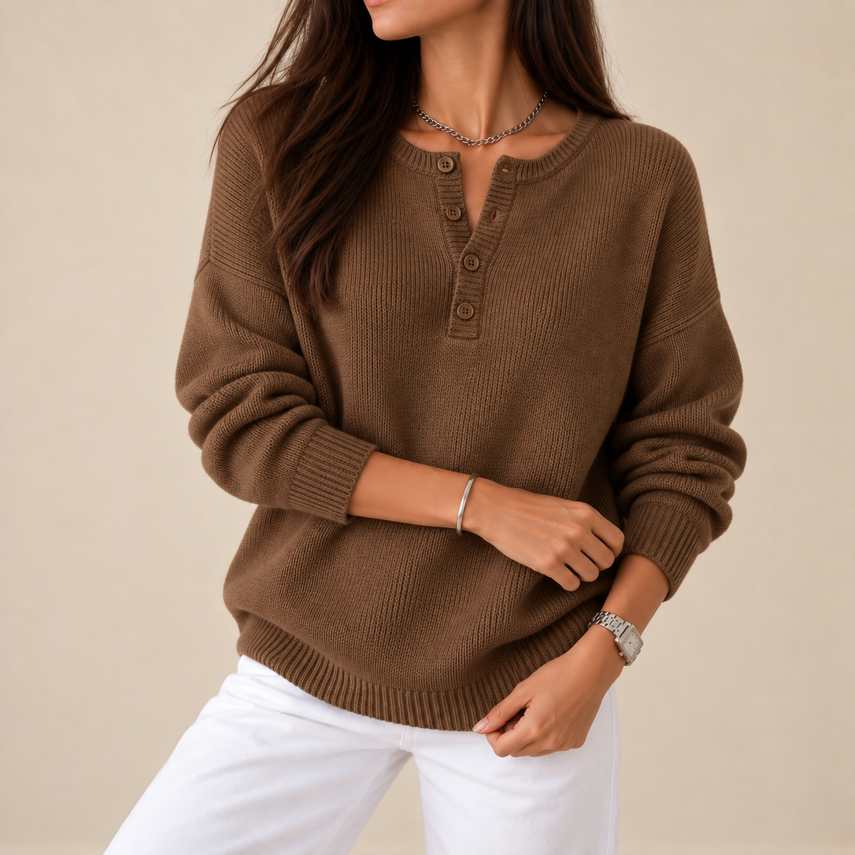 Jersey de punto con escote Henley Elisa, vista complementaria