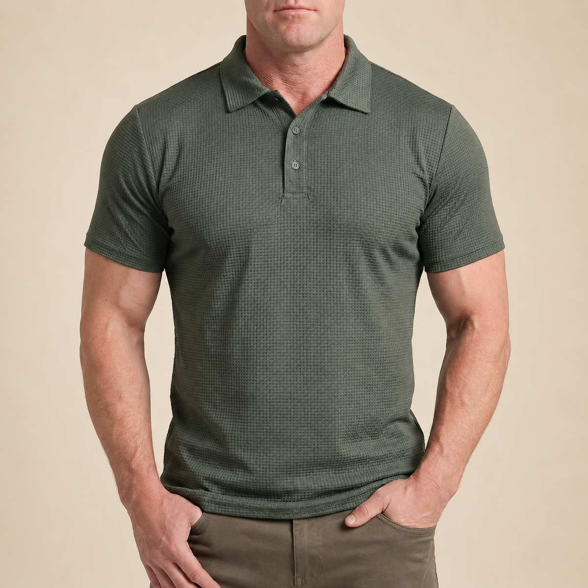 Polo texturizado de manga corta Mateo, detalle del diseño