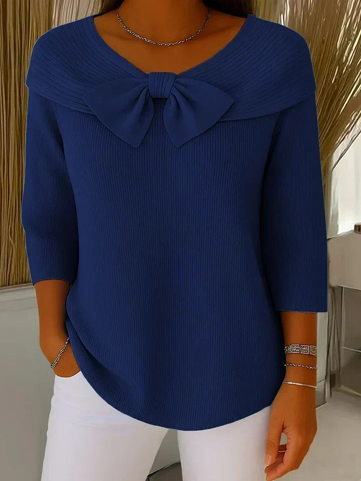 Mónica | Jersey con cuello marinero y lazo, color Azul marino, vista del producto, vista principal