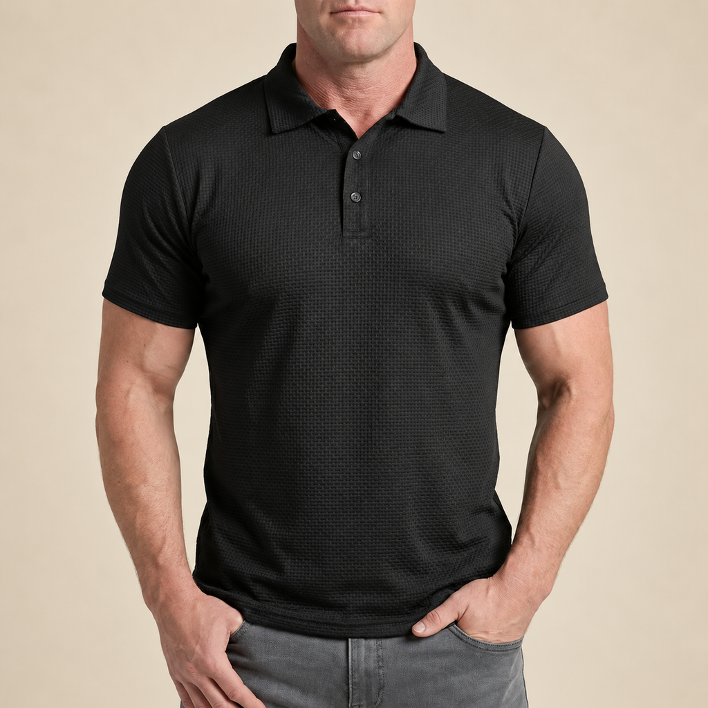 Polo texturizado de manga corta Mateo, detalle del diseño