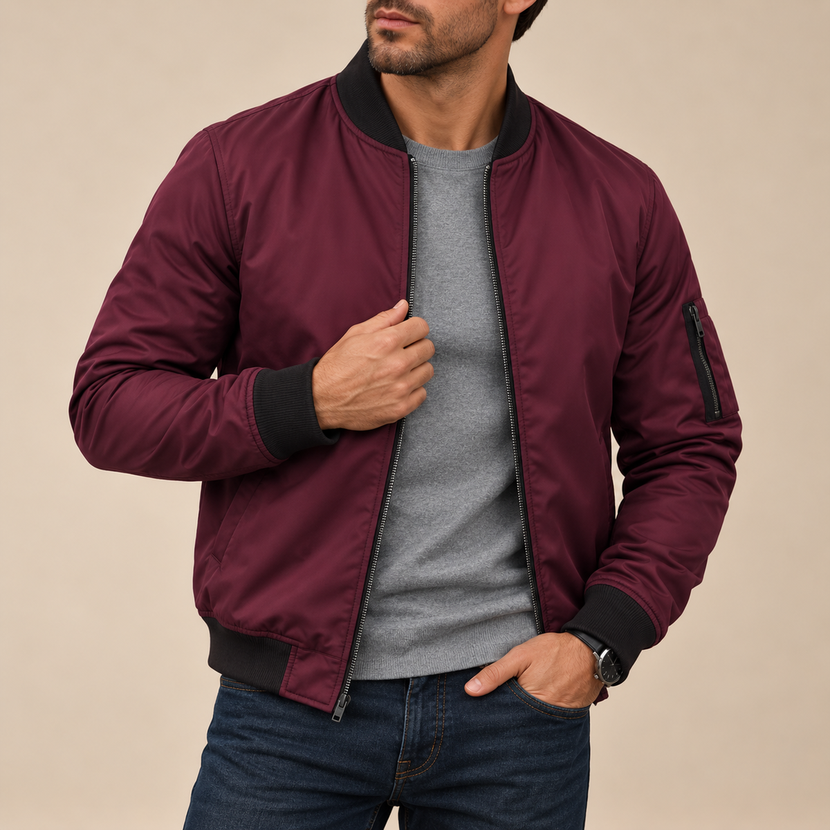 Cazadora bomber clásica con bolsillo de manga Emilio, vista principal