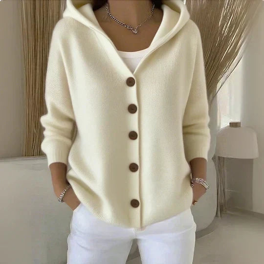 Mercedes | Cárdigan de punto con capucha, color Beige, vista del producto, vista complementaria