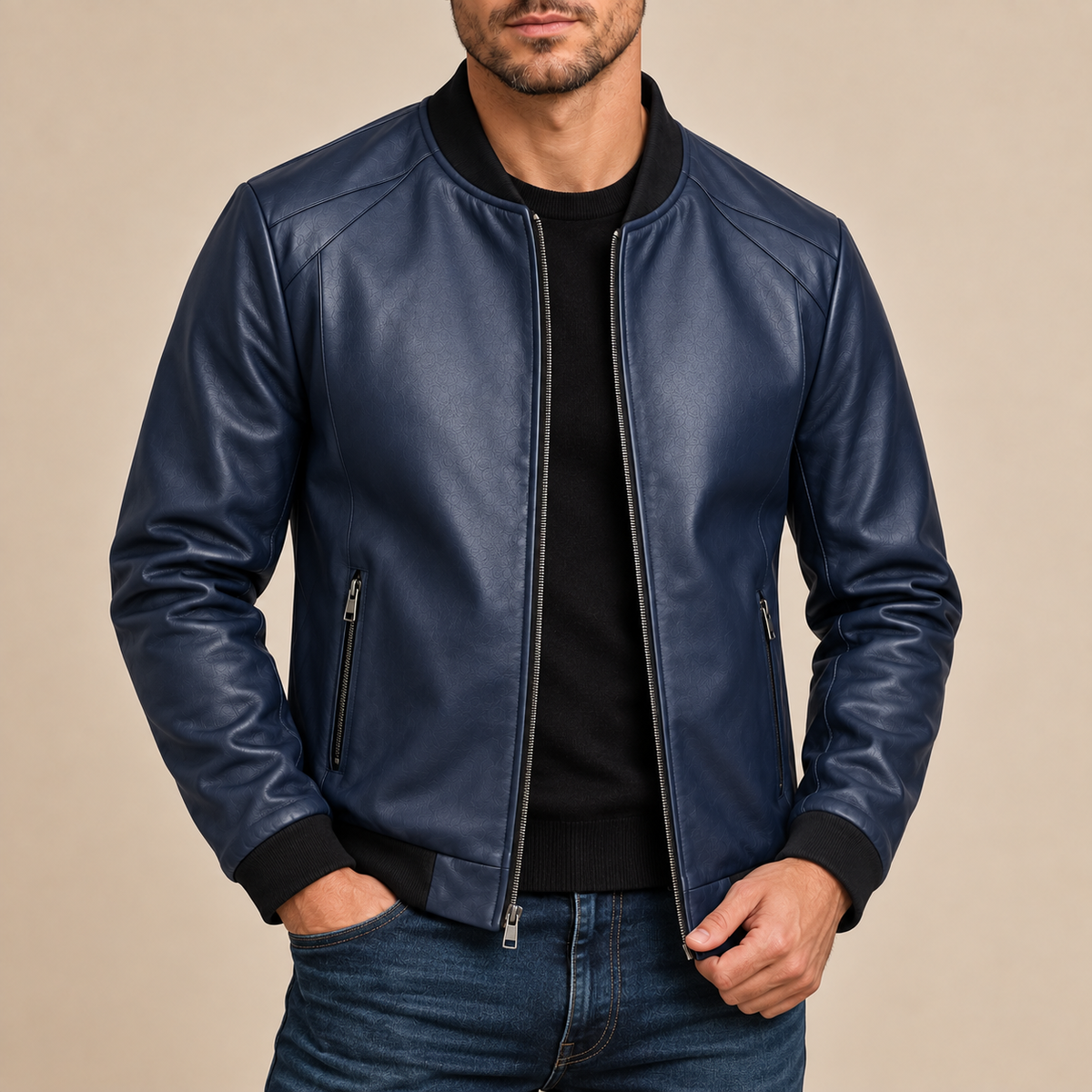 Cazadora bomber de piel lisa Guillermo, vista complementaria